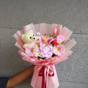 Buket Artificial Lily & Teddy Bear Premium
