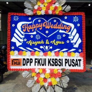papan bunga happy wedding silver 200x150