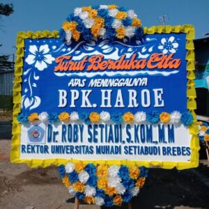 papan bunga duka cita ukuran 200x150 warna biru kuning